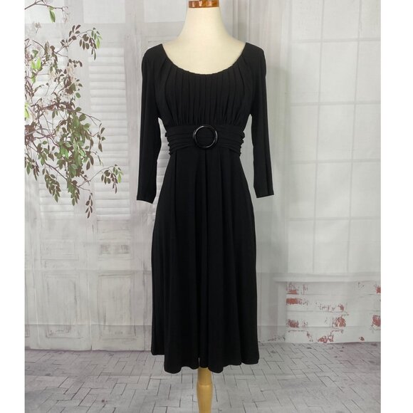 Julian Taylor Dresses & Skirts - Julian Taylor 8 Dress Black Stretch Jersey LBD 3/4 Sleeve Pleated Scoop Neck EUC